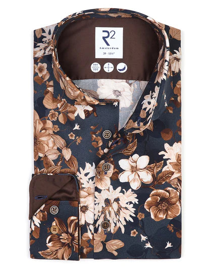 R2 AMSTERDAM FLORAL PRINT STRETCH SHIRT