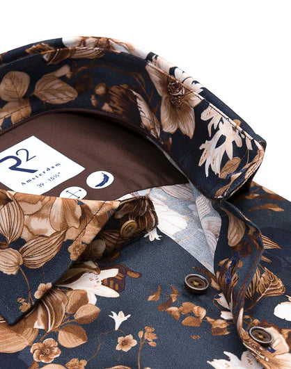 R2 AMSTERDAM FLORAL PRINT STRETCH SHIRT