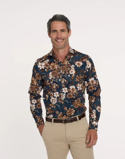 R2 AMSTERDAM FLORAL PRINT STRETCH SHIRT