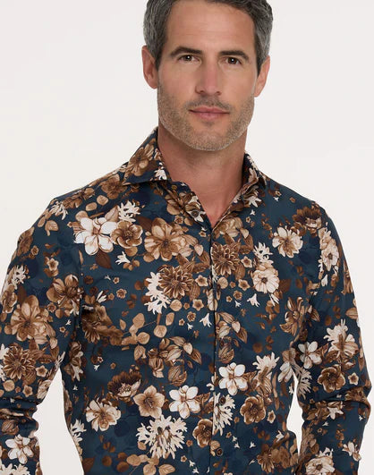 R2 AMSTERDAM FLORAL PRINT STRETCH SHIRT