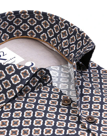 R2 AMSTERDAM EXTRA LONG SLEEVES PRINT STRETCH SHIRT