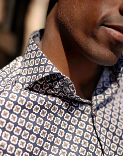 R2 AMSTERDAM EXTRA LONG SLEEVES PRINT STRETCH SHIRT