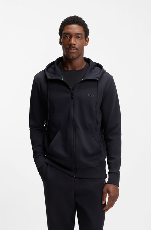 Boss Saggy Stretch-cotton zip-up hoodie with logo print