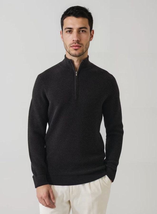 Patrick Assaraf Bubble Stitch Merino Wool 1/4 Zip Mock