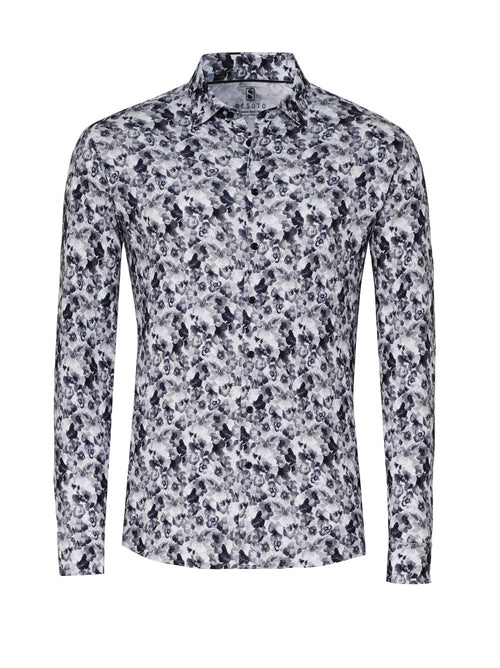 Desoto LS Dress Shirt - Greyish Flowers