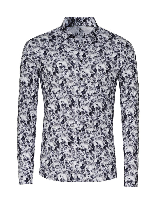 Desoto LS Dress Shirt - Greyish Flowers
