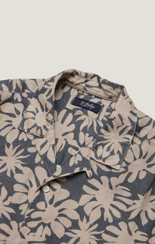 34 HERITAGE BLOOM LINEN SHORT SLEEVE SHIRT IN TWINE