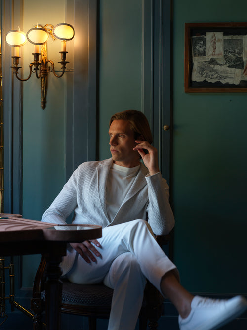 Patrick Assaraf Herringbone Cotton Knit Blazer