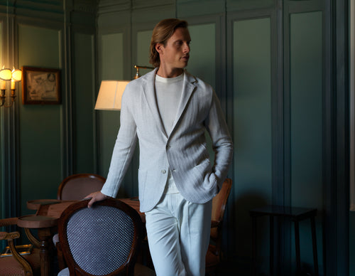 Patrick Assaraf Herringbone Cotton Knit Blazer
