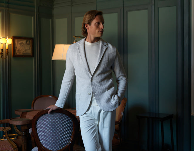 Patrick Assaraf Herringbone Cotton Knit Blazer