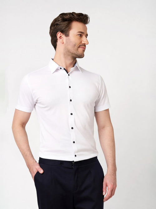 Desoto Kent Collar Solid Short Sleeve Shirt - Black & White