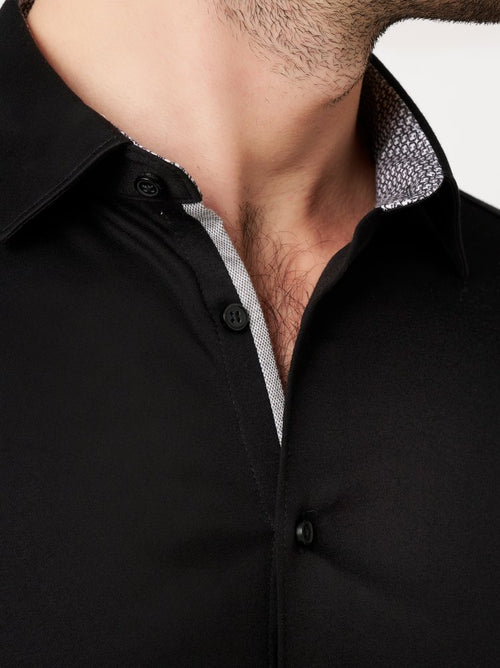 Desoto Kent Collar Solid Short Sleeve Shirt - Black & White