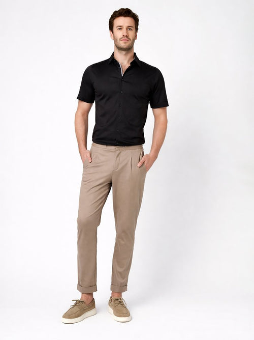 Desoto Kent Collar Solid Short Sleeve Shirt - Black & White