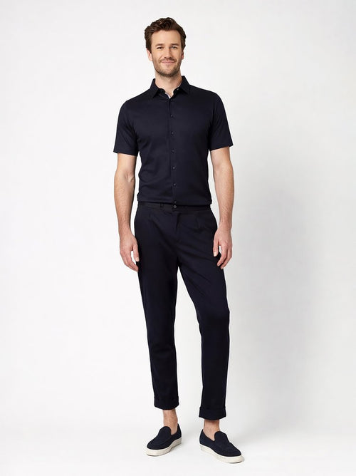 Desoto Kent Collar Solid Short Sleeve Shirt - Navy