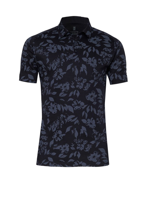 Desoto Kent Collar Leaf Short Sleeve Shirt - Navy