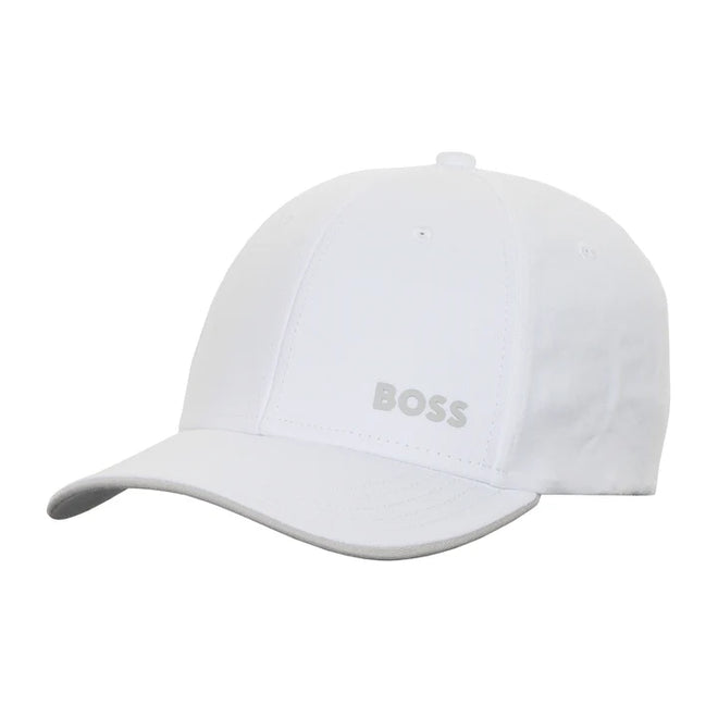 A BOSS Menswear cap with a six-panel design. Crafted from cotton twill with a printed logo and clamp metal buckle closure. Perfect for casual outings.