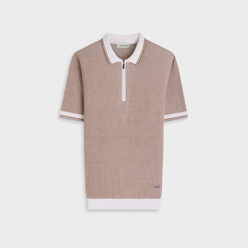 Bugatchi Ottoman Rib Quarter Zip Short-Sleeve Polo Sweater