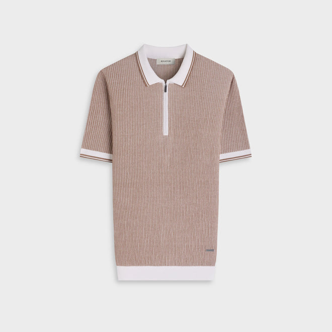 Bugatchi Ottoman Rib Quarter Zip Short-Sleeve Polo Sweater
