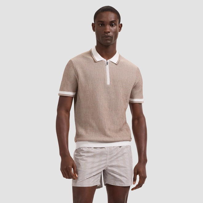 Bugatchi Ottoman Rib Quarter Zip Short-Sleeve Polo Sweater