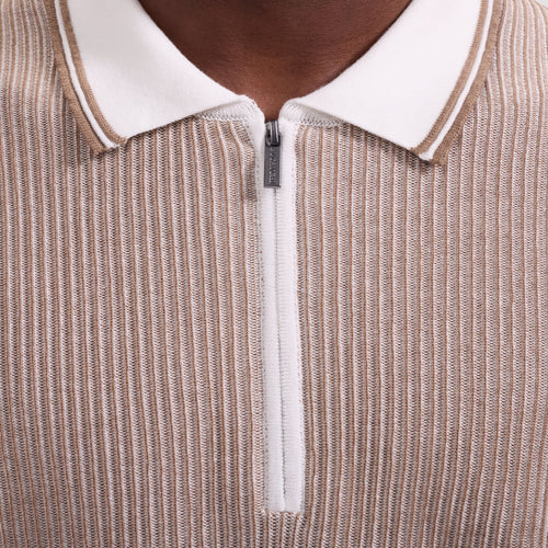 Bugatchi Ottoman Rib Quarter Zip Short-Sleeve Polo Sweater