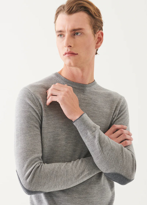 PATRICK ASSARAF MERINO CREWNECK WITH ELBOW PATCHES