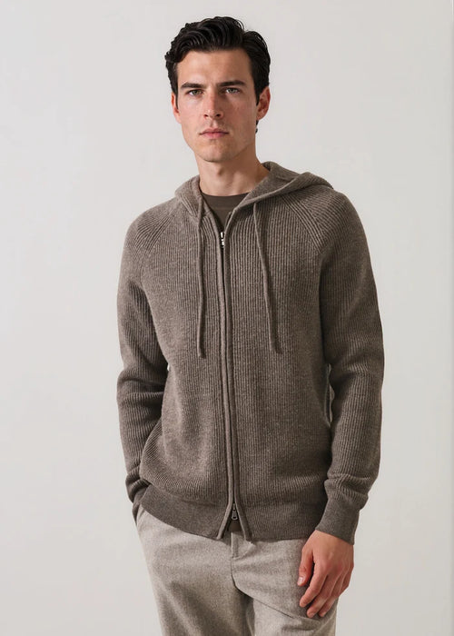 Patrick Assaraf Extra-Fine Merino Wool Ribbed Full Zip Hoodie