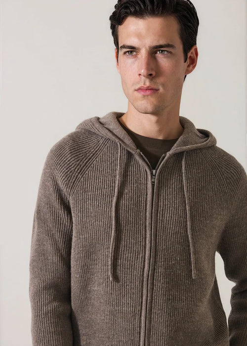 Patrick Assaraf Extra-Fine Merino Wool Ribbed Full Zip Hoodie