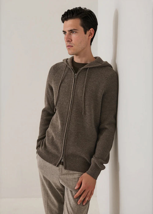 Patrick Assaraf Extra-Fine Merino Wool Ribbed Full Zip Hoodie