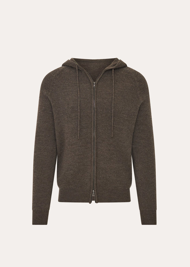 Patrick Assaraf Extra-Fine Merino Wool Ribbed Full Zip Hoodie