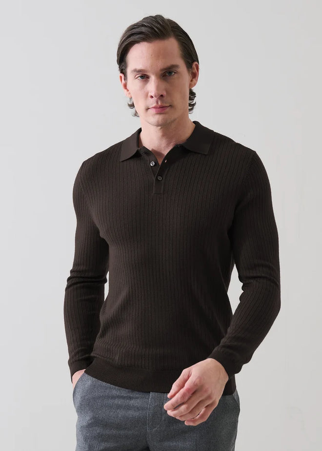 Patrick Assaraf LS Drop Needle Merino Wool 3 Button Polo