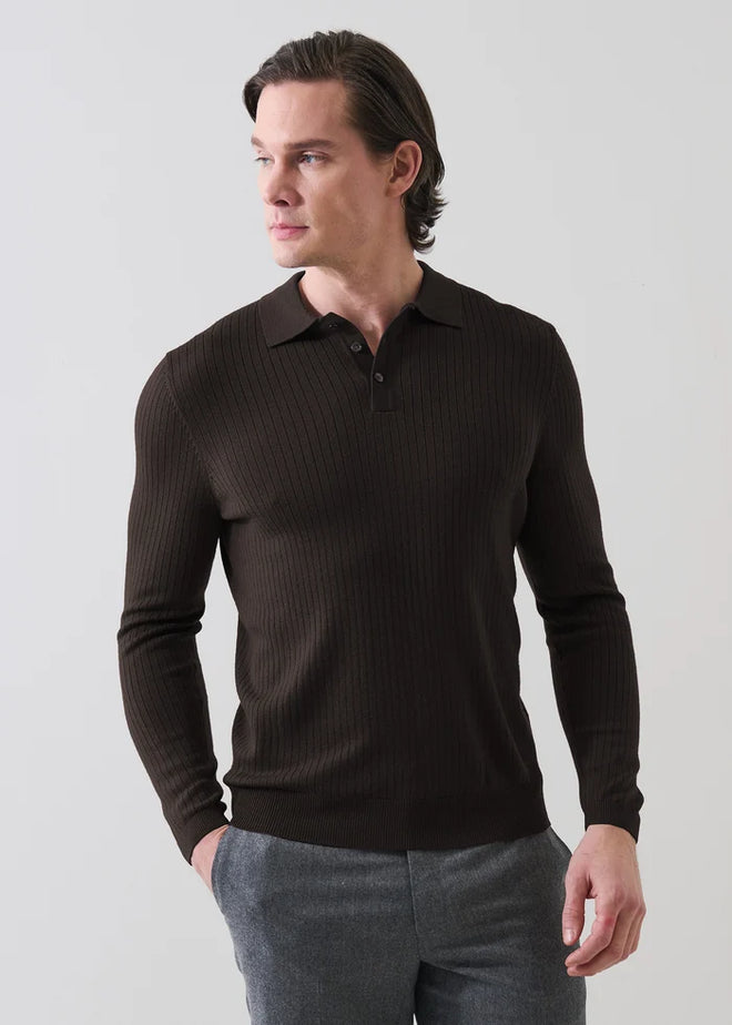 Patrick Assaraf LS Drop Needle Merino Wool 3 Button Polo