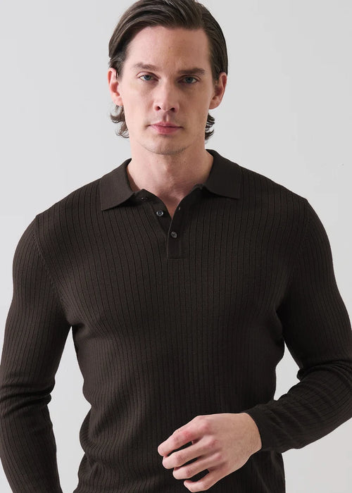 Patrick Assaraf LS Drop Needle Merino Wool 3 Button Polo