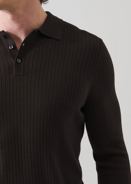 Patrick Assaraf LS Drop Needle Merino Wool 3 Button Polo