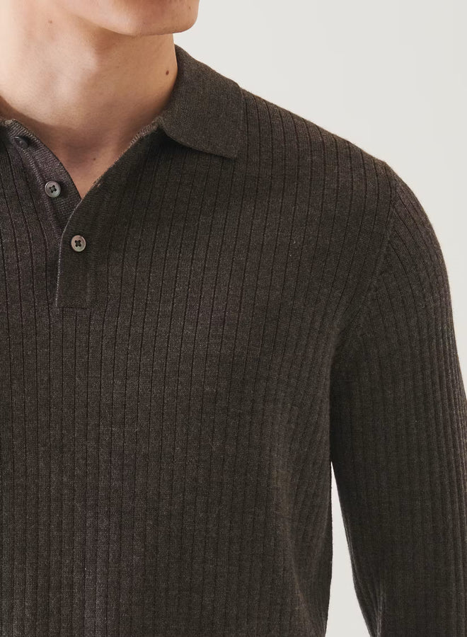 Patrick Assaraf LS Drop Needle Merino Wool 3 Button Polo