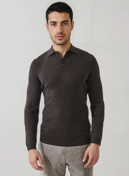 Patrick Assaraf LS Drop Needle Merino Wool 3 Button Polo