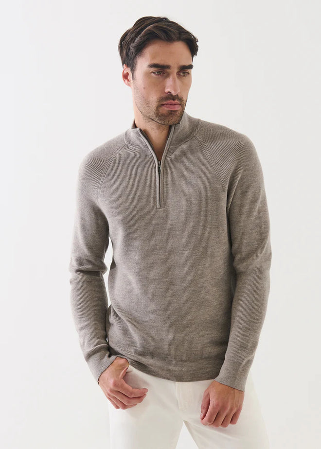 PATRICK ASSARAF MERINO RIBBED QUARTER ZIP