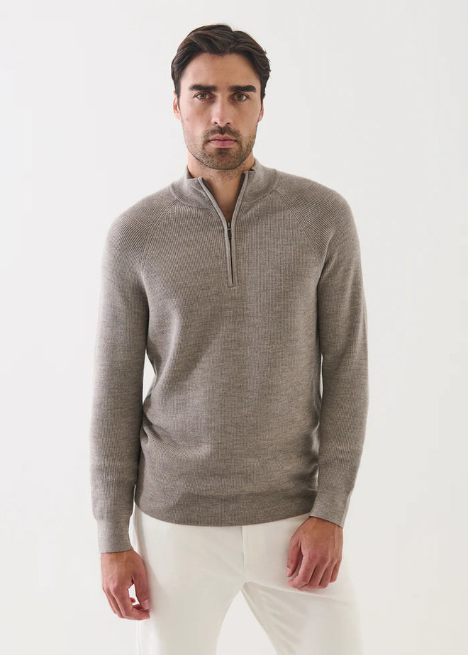 PATRICK ASSARAF MERINO RIBBED QUARTER ZIP