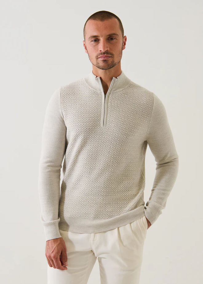 PATRICK ASSARAF MERINO TEXTURED QUARTER ZIP