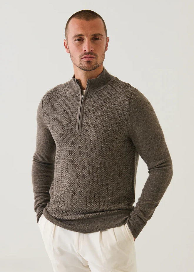 PATRICK ASSARAF MERINO TEXTURED QUATER ZIP