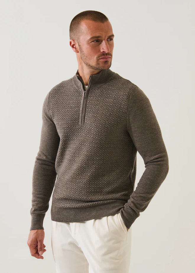 PATRICK ASSARAF MERINO TEXTURED QUATER ZIP