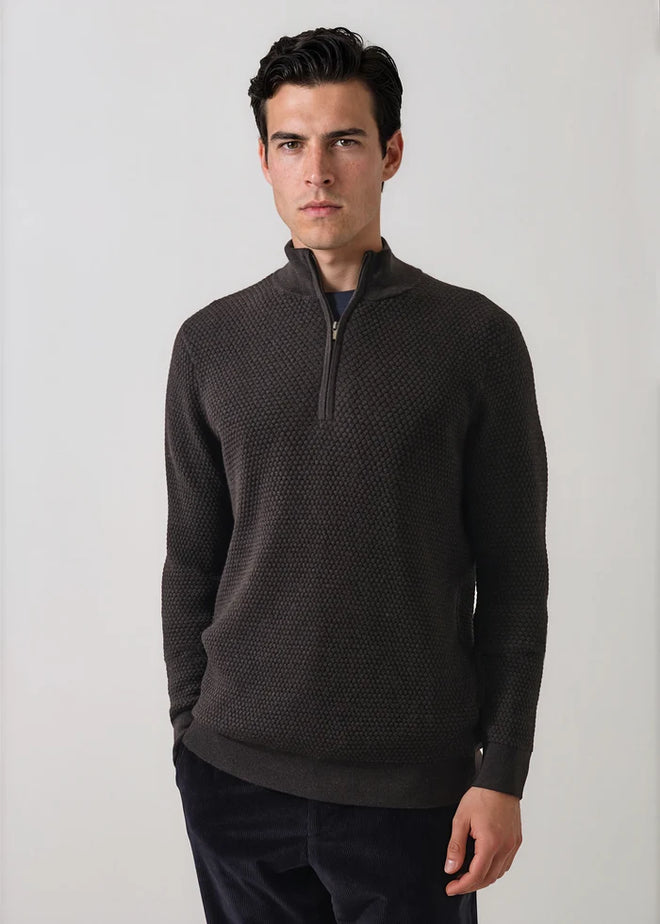 Patrick Assaraf Bubble Stitch Merino Wool 1/4 Zip Mock
