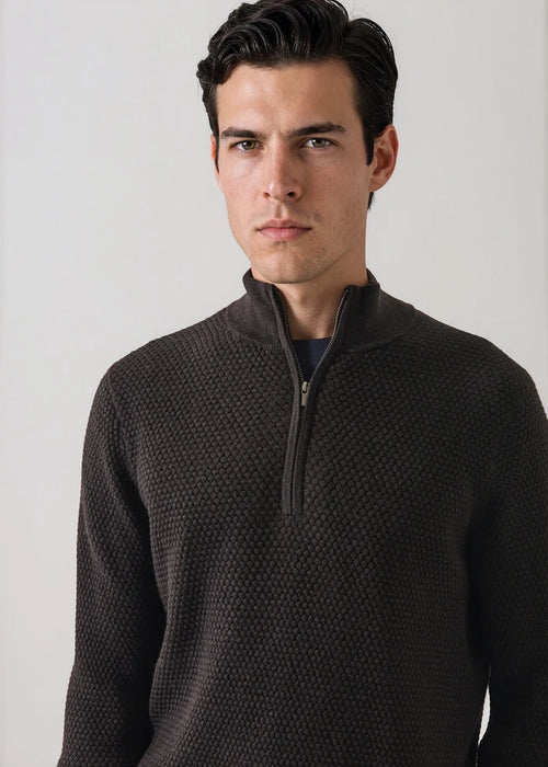 Patrick Assaraf Bubble Stitch Merino Wool 1/4 Zip Mock