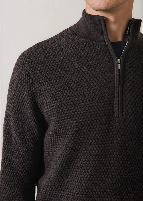 Patrick Assaraf Bubble Stitch Merino Wool 1/4 Zip Mock