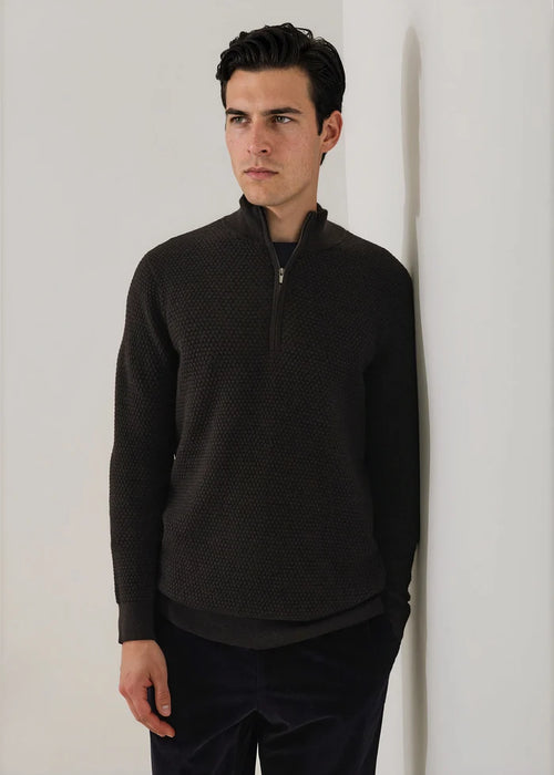 Patrick Assaraf Bubble Stitch Merino Wool 1/4 Zip Mock