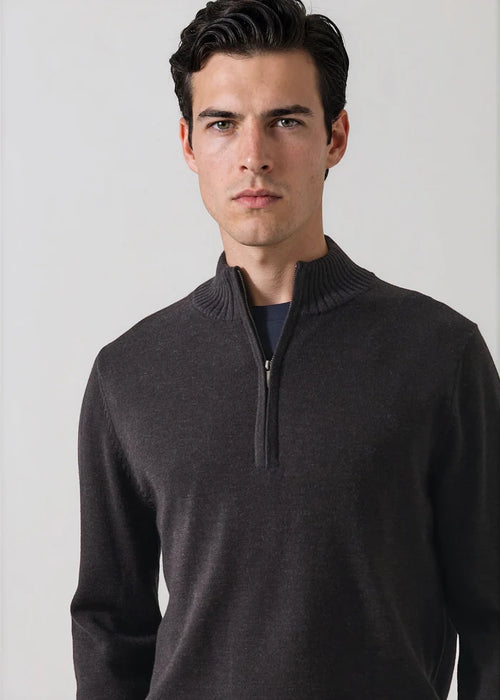 Patrick Assaraf Merino Plaited Quarter Zip