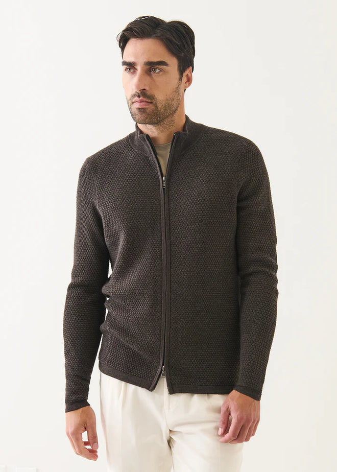 PATRICK ASSARAF MARINO BUBBLE STICH  FULL ZIP CARDIGAN
