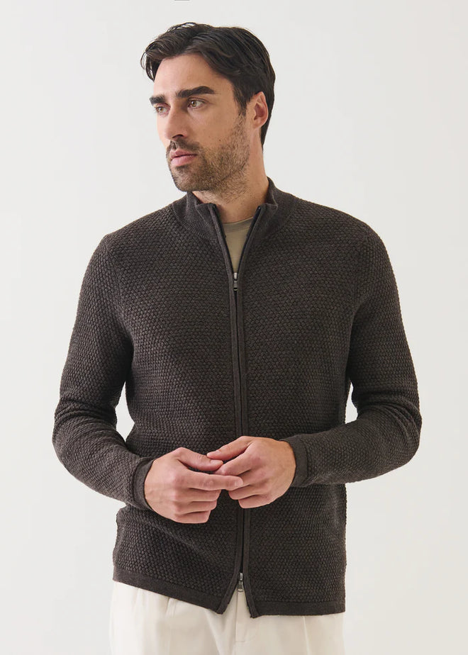 PATRICK ASSARAF MARINO BUBBLE STICH  FULL ZIP CARDIGAN