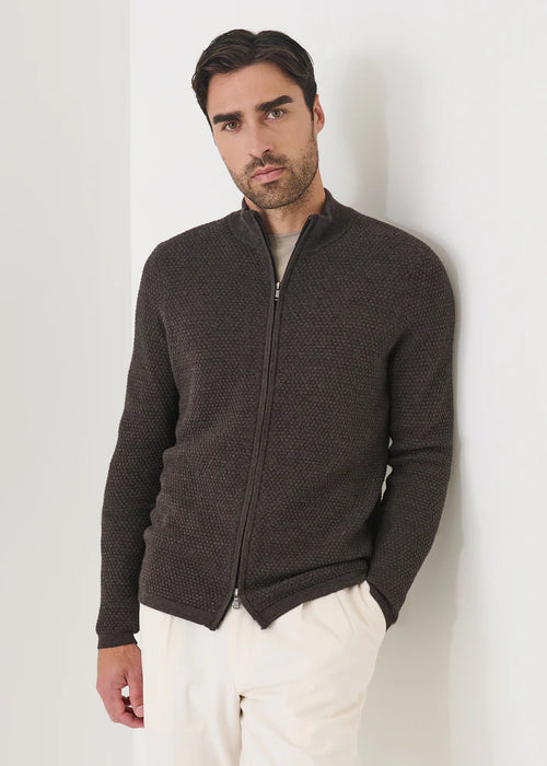 PATRICK ASSARAF MARINO BUBBLE STICH  FULL ZIP CARDIGAN