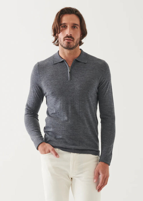 PATRICK ASSARAF EXTRA-FINE MERINO WOOL QUATER ZIP POLO