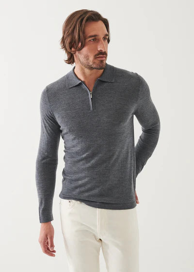 PATRICK ASSARAF EXTRA-FINE MERINO WOOL QUATER ZIP POLO